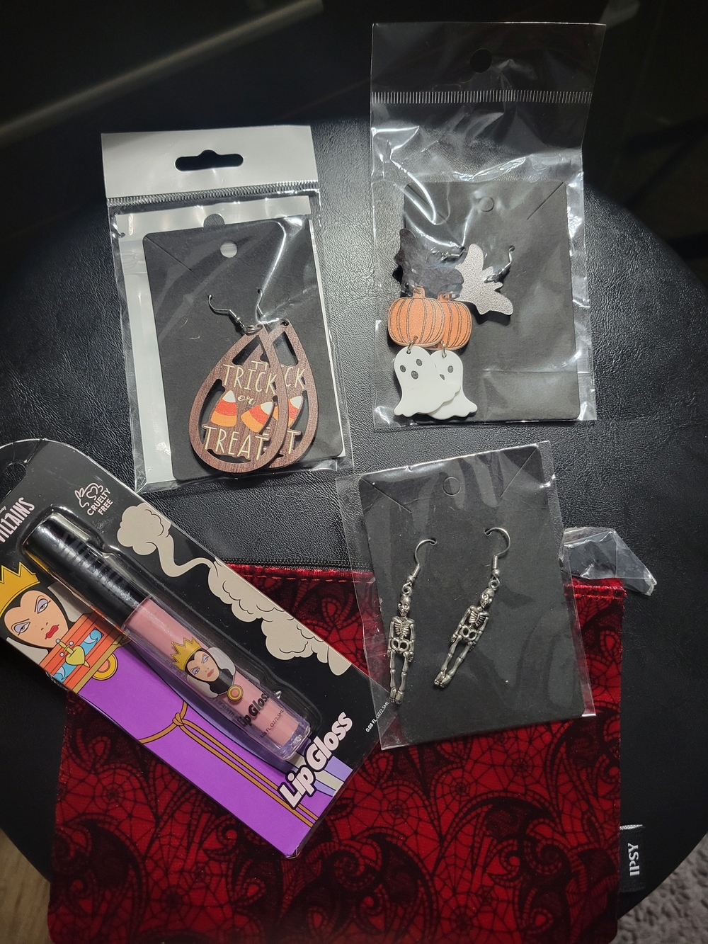 5 Piece Halloween Bundle-pouch, Earrings, and Lip Gloss Set
